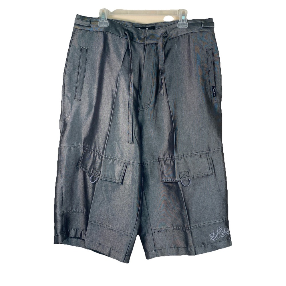 DISS Jeans Silver Cargo Shorts 38 Cotton Embroidered‎ Y2K 90's Skater Streetwear